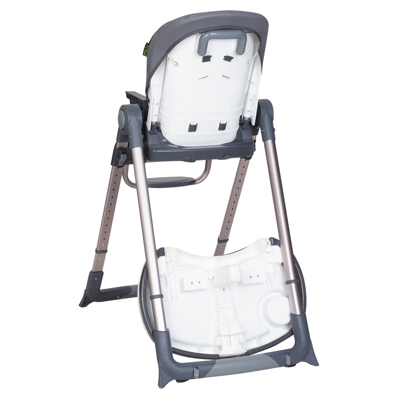 Rear view with the tray stored from the MUV by Baby Trend 7-in-1 Feeding Center High Chair