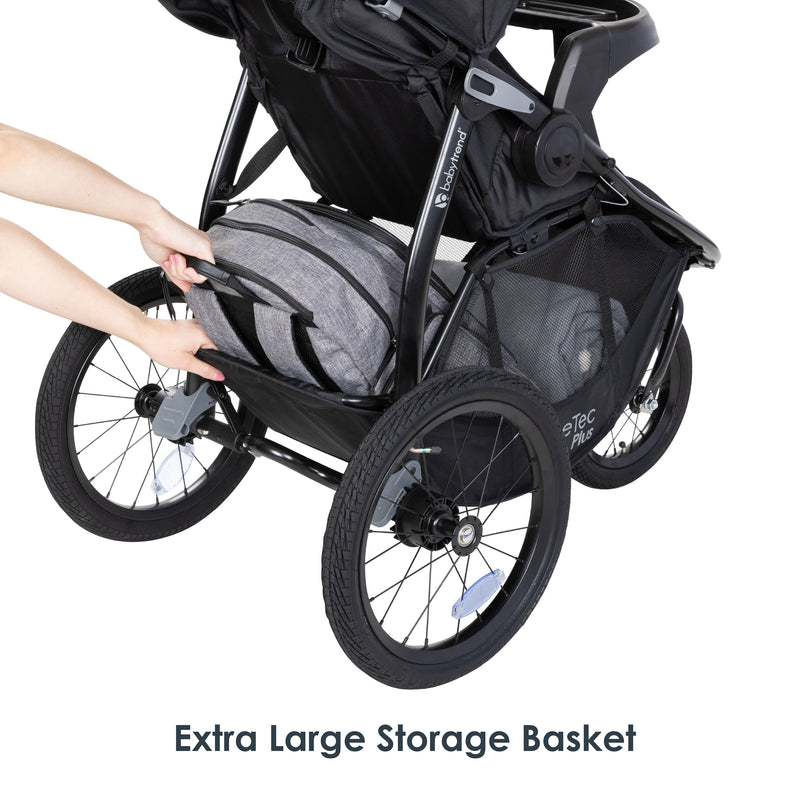 Baby Trend Expedition Race Tec Plus Jogger Stroller with extra large storage basket and rear access