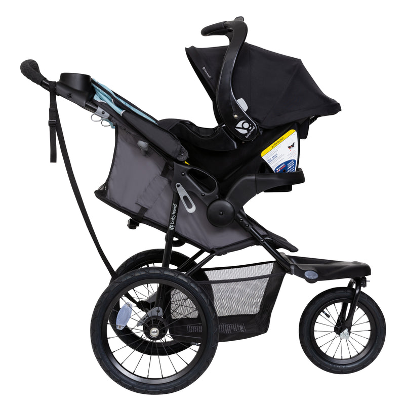 Baby Trend XCEL-R8 Jogger Stroller can be combined with an infant car seat to create a travel system