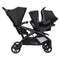 Side view of the Baby Trend Sit N' Stand Double 2.0 Stroller with car seat in the front seat, infant car seat sold separately