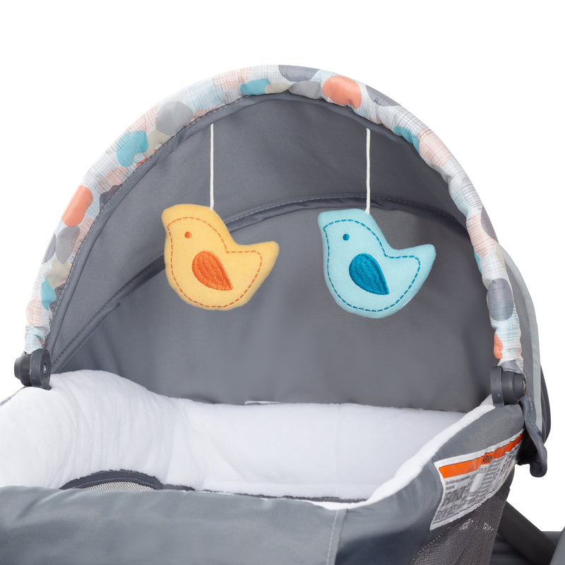 Two hanging toys included on the napper of the NexGen by Baby Trend Dreamland Nursery Center Playard