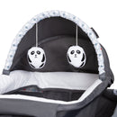 Load image into gallery viewer, Two hanging toys on the napper of the Lil Snooze Deluxe Nursery Center Playard