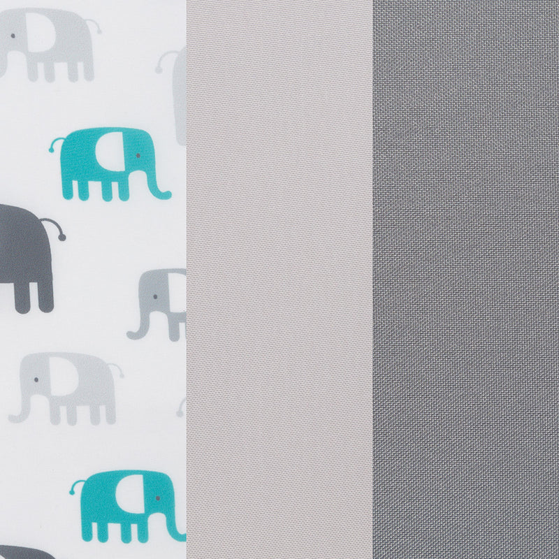 Elephant print and neutral color fashion of the Baby Trend EZ Rest Deluxe Nursery Center Playard