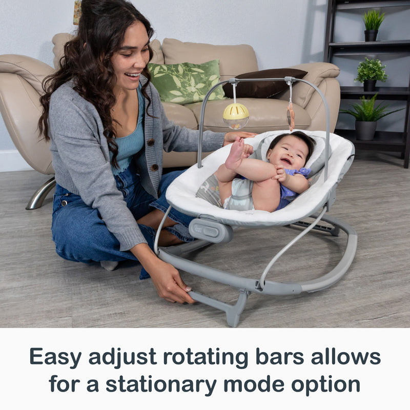 Easy adjust rotating bars allows for a stationary mode option of the Smart Steps My First Rocker 2 Bouncer