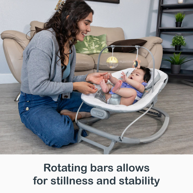 Rotating bars allows for stillness and stability of the Smart Steps My First Rocker 2 Bouncer