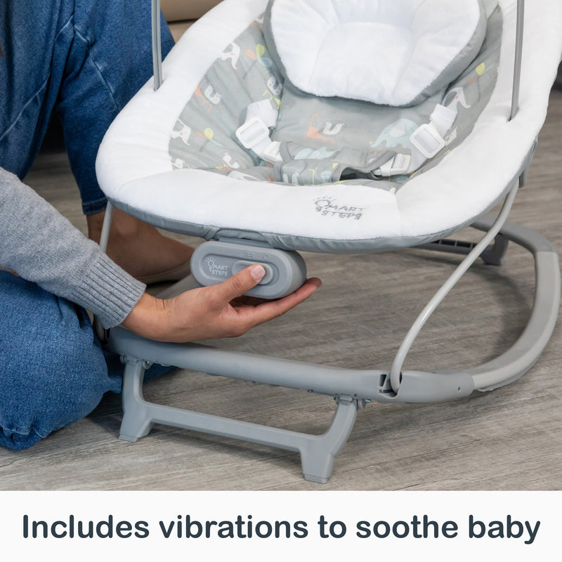 Includes vibrations to soothe baby of the Smart Steps My First Rocker 2 Bouncer