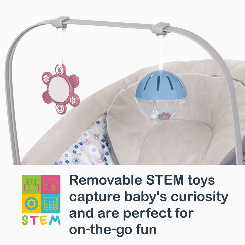 Removable STEM toys capture baby's curiosity and are perfect for on-the-go fun of the Smart Steps My First Rocker 2 Bouncer