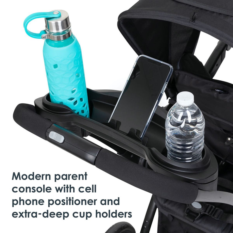 Baby Trend Sit N Stand 5-in-1 Shopper Stroller modern parent console with cell phone positioner and extra deep cup holders