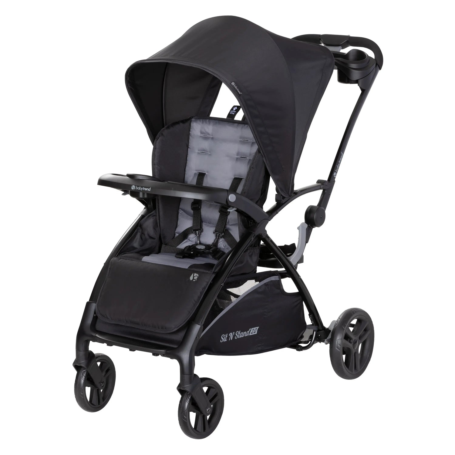 travel stroller with standing platform Baby Trend Simply Pink Sit n Stand 2.0 Stroller, Gray