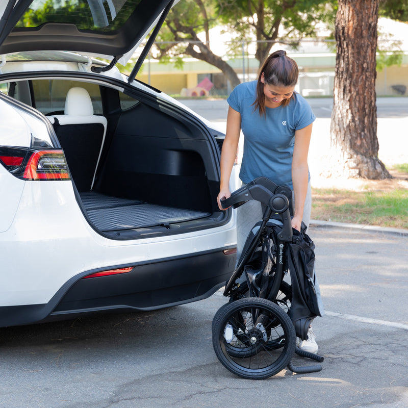 Baby Trend Expedition Race Tec Plus Jogger Stroller is compact and fit in the trunk of a car