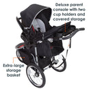 Load image into gallery viewer, Baby Trend Pathway 35 Jogging Stroller Travel System with deluxe parent console with two cup holders and covered storage, and extra large storage basket