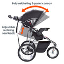 Load image into gallery viewer, Baby Trend Pathway 35 Jogging Stroller Travel System with fully ratcheting canopy and adjustable reclining seat back