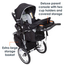 Load image into gallery viewer, Baby Trend Pathway 35 Jogging Stroller Travel System with deluxe parent console with two cup holders and covered storage, and extra large storage basket