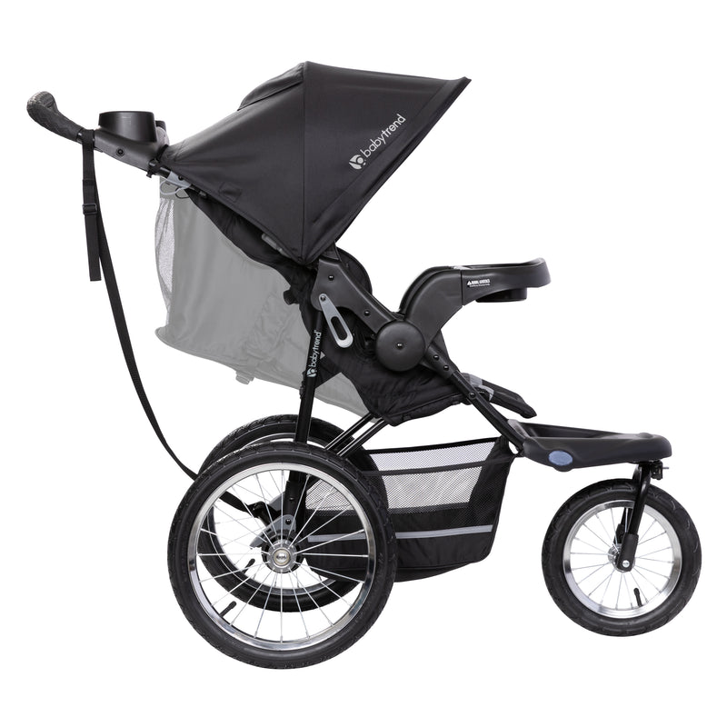 Side view of the reclining seat on the Baby Trend Expedition Jogger Stroller Travel System 