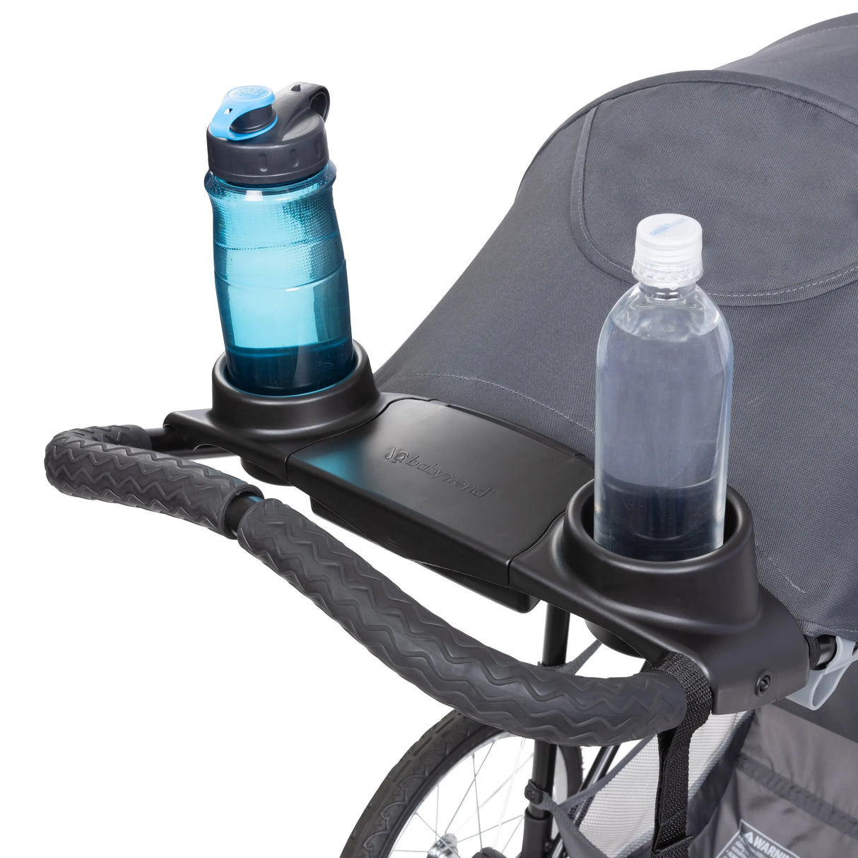 Baby Trend Expedition Jogger Stroller Travel System parent console with storage compartment and two cup holder