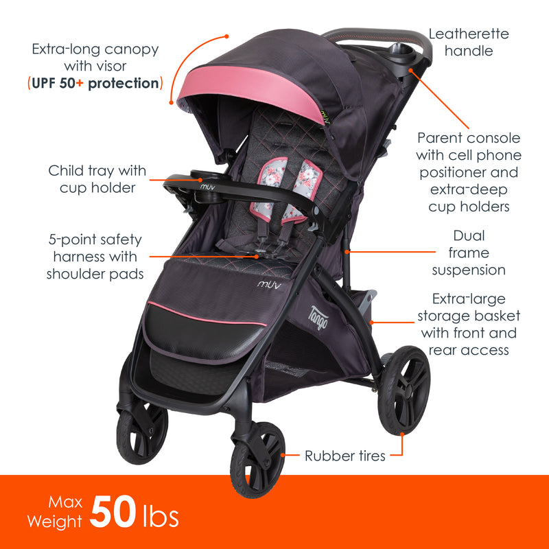 MUV by Baby Trend Tango Pro Stroller Travel System has many features and accommodates child weight of maximum 50 pounds