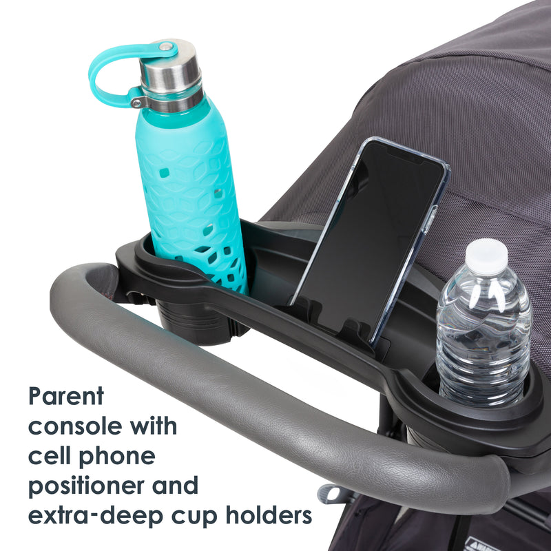 MUV by Baby Trend Tango Pro Stroller Travel System includes parent console with cell phone positioner and extra deep cup holders