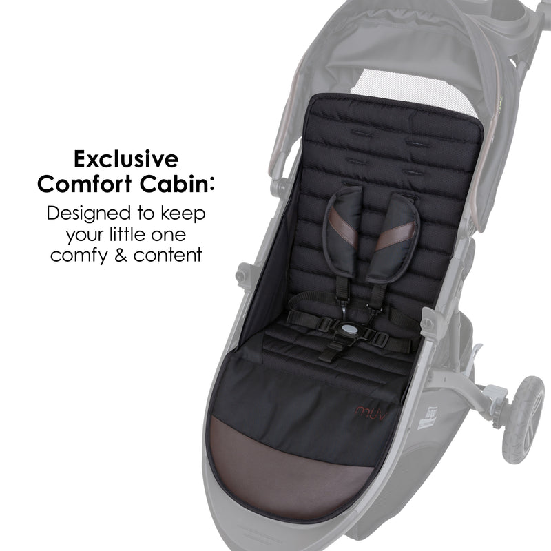 Exclusive comfort cabin designed to keep your little one comfy and content on the MUV by Baby Trend Tango Pro Stroller Travel System with Ally 35 Infant Car Seat