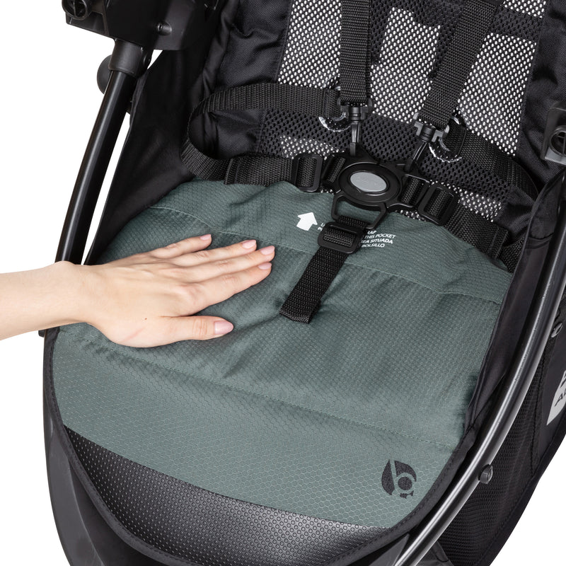 Extra padded seat for child comfort on the Baby Trend Passport Seasons All-Terrain Stroller Travel System