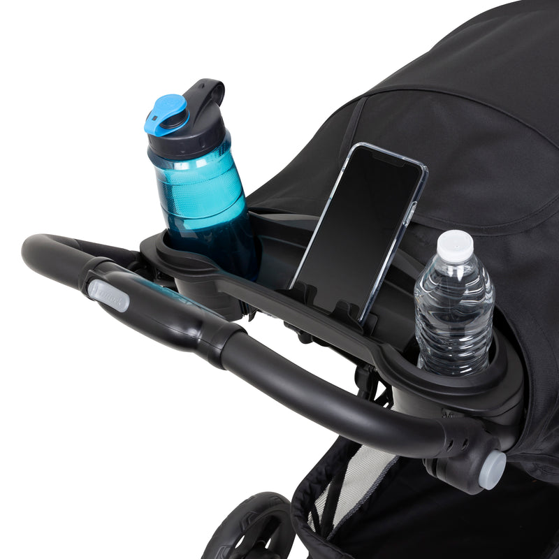 Baby Trend EZ Ride PLUS Stroller Travel System includes parent tray with two cup holder and cell phone positioner