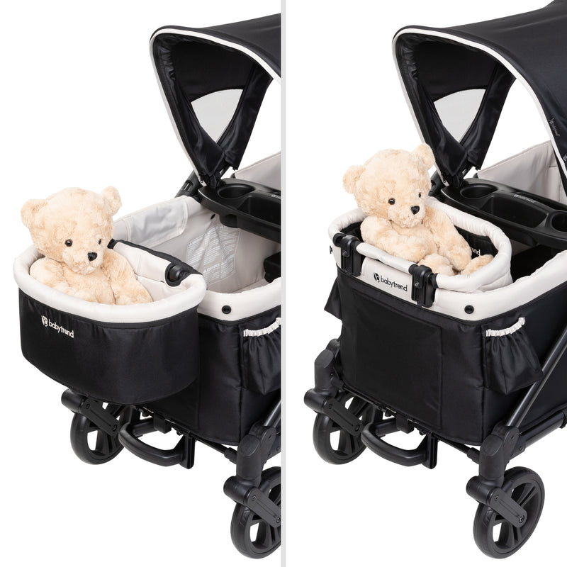 Large storage basket can be inverted inside or out of the Baby Trend Expedition 2-in-1 Stroller Wagon PLUS