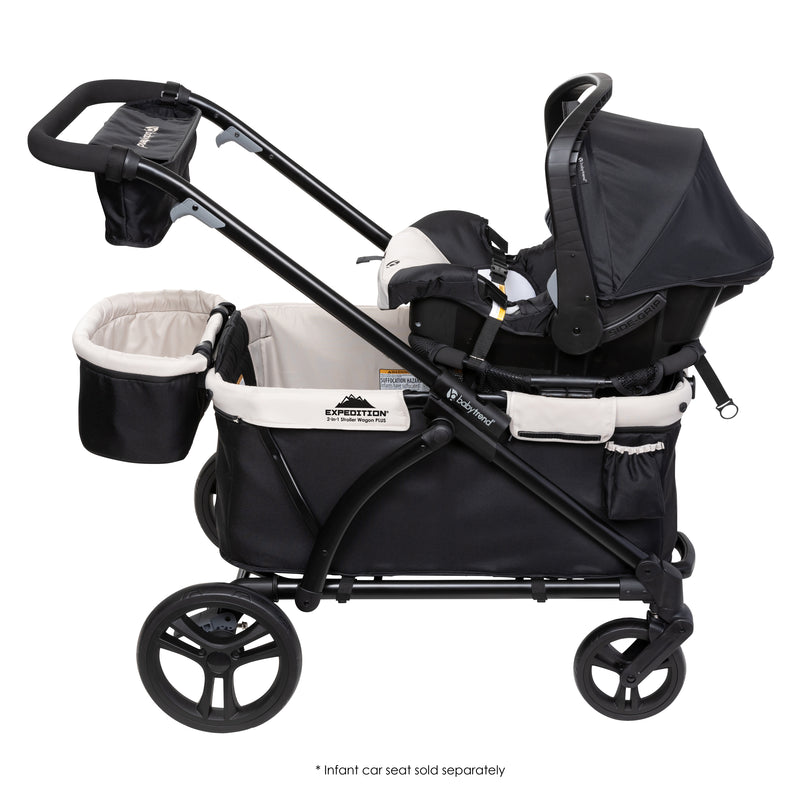 Side view of the wagon using the adapter on the Baby Trend Expedition 2-in-1 Stroller Wagon PLUS