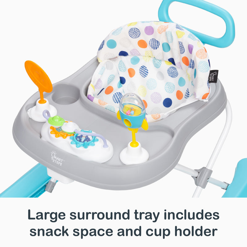 Large surround tray includes snack space and cup holder of the Smart Steps Trend PLUS 2-in-1 Walker with Deluxe Toys