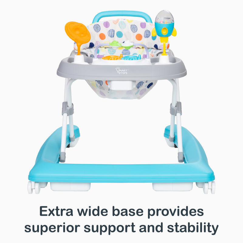 Extra wide base provides superior support and stability of the Smart Steps Trend PLUS 2-in-1 Walker with Deluxe Toys