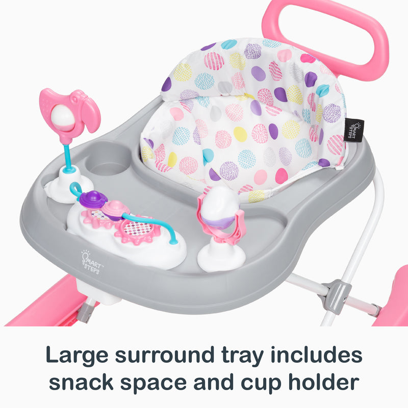 Large surround tray includes snack space and cup holder of the Smart Steps Trend PLUS 2-in-1 Walker with Deluxe Toys