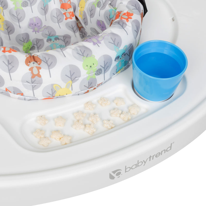 Baby Trend 3-in-1 Bounce N Play Activity Center comes with a child tray and cup holder