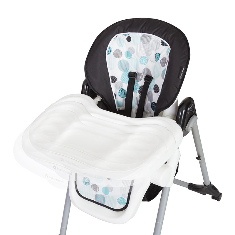 Top view of child tray adjustments of the Baby Trend Trend High Chair