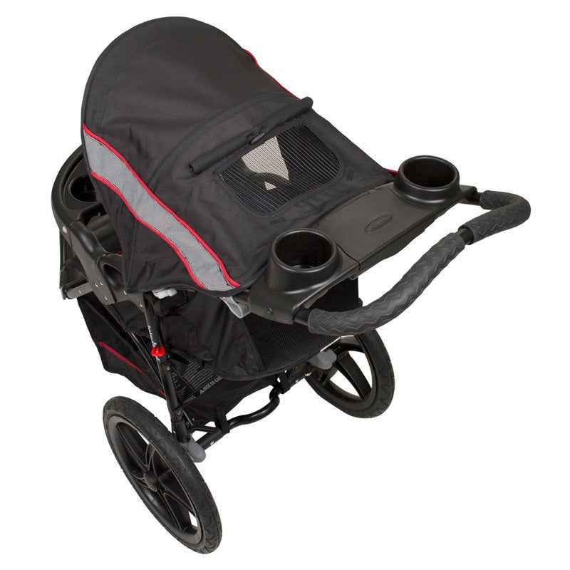 Top view of the Baby Trend Range Jogger Stroller with a peek-a-boo window in the canopy