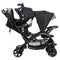 Baby Trend Sit N' Stand Double Stroller side view of the front seat and rear seat combined with an infant car seat