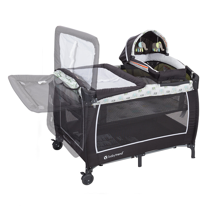 Flip away changing table on the Baby Trend Lil' Snooze Deluxe II Nursery Center Playard