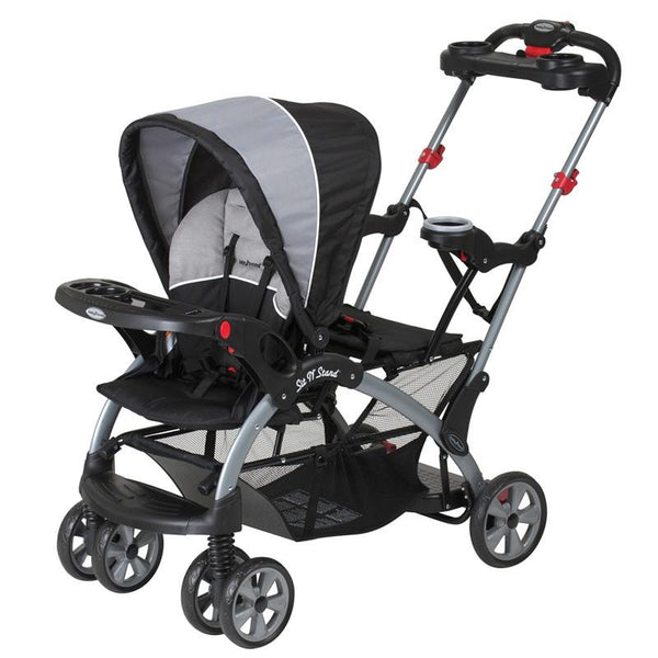 Baby Trend Sit N' Stand Ultra Stroller for two child in black and grey