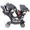Baby Trend Sit N' Stand Double Stroller can be combined with an infant car seat in the front and back seats to create a travel system
